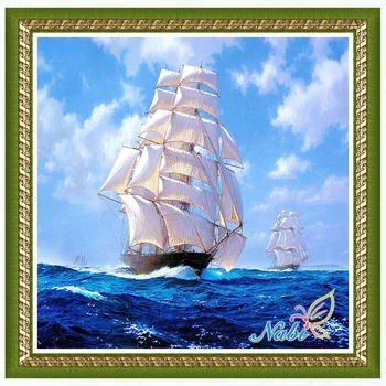 лодка отпечатани dmc снимки 2123R - Квадратна диамантена мозайка живопис Диамантена бродерия кръстат бод