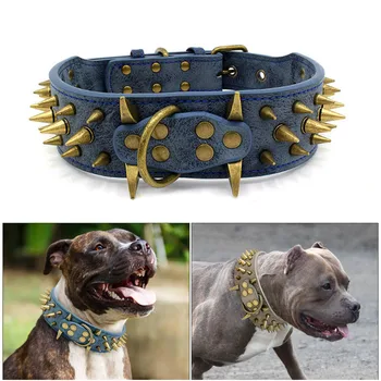 Heavy and Duty Dog Collar Comforable Widen Dog Collar for Extra Large Dogs Prevent Bite Sharp Spiked Leather Shepherd Dog Collar