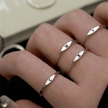 Малки начални пръстени за жени мода 26 A-Z писмо пръст сребърен цвят азбука име двойка пръст пръстен естетически бижута