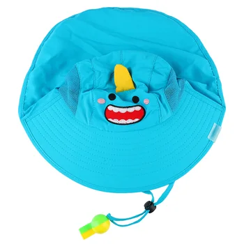 Детска лятна шапка Ултравиолетова доказателство за бързо съхнене езеро синьо полиестер силна дишаемост Детска шапка за слънце със свирка за туризъм