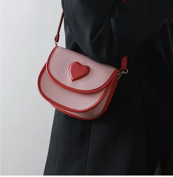 Розова чанта Жени Нова корейска сладка сърдечна мода Прекрасна чанта за рамо Чанта Пюрета и чанти Crossbody момичета чанта