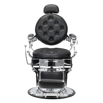 Реколта бръснарски стол, тежкотоварни хидравлични салон стол, наклон салон стол, красота спа стайлинг оборудване, черно + сребро