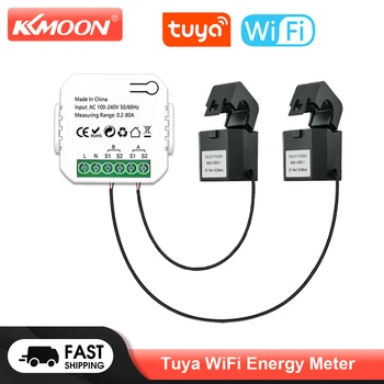 KKMOON Tuya WiFi електромер 80A Текуща трансформаторна скоба KWh Монитор за електрическа енергия Гласов контрол с Alexa Google Home