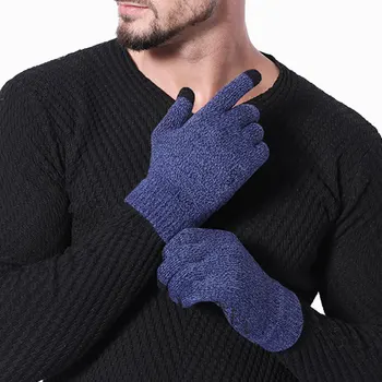 Зимни плетени ръкавици с пълни пръсти Мъже Жени На открито Бягане Шофиране Колоездене Сензорен екран ръкавици Вълнена дебела висококачествена ръкавица