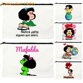 Kawaii Mafalda сладък карикатура аниме момиче Harajuku платно козметична чанта грим тоалетна чанта молив случай цип торбичка за съхранение карта чанти
