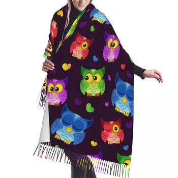 Пискюл шал голям 196 * 68 см Пашмина зимен топъл шал обвивка Bufanda женски сладък цветни сови кашмир