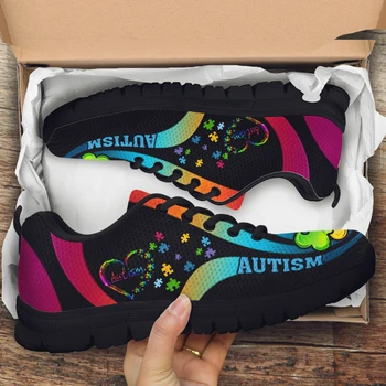 Нова мода ежедневни маратонки аутизъм осведоменост мозайката дизайн плоски обувки за жени женски износоустойчиви вулканизирани обувки Chaussure