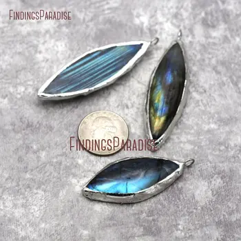 Marquise Labradorite Silver Plated Faceted Stone Pendant PM29052