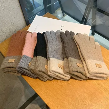 Жените зимни топли плетени ръкавици с пръсти вълнен сензорен екран ръкавици дебели топли меки колоездене шофиране висококачествени ръкавици