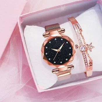 Марка Starry Sky Дамски часовник Мода Елегантен магнит катарама Vibrato лилаво злато Дамски ръчен часовник Луксозни дамски часовници