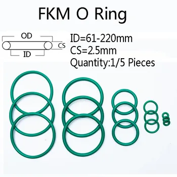 1/5pieces Зелен FKM O пръстен CS 2.5mm OD 61-220mm Флуорен каучук О-пръстен Механично уплътнение Устойчив на висока температура