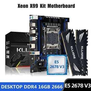 Kllisre X99 дънна платка комбо комплект LGA 2011-3 Xeon E5 2678 V3 CPU DDR4 16GB (2PCS 8G) 2666MHz Десктоп памет