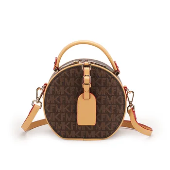 KUROYABU Реколта малка кръгла чанта проста мода изящна чанта за рамо голям капацитет високо качество барел форма кожа чанта