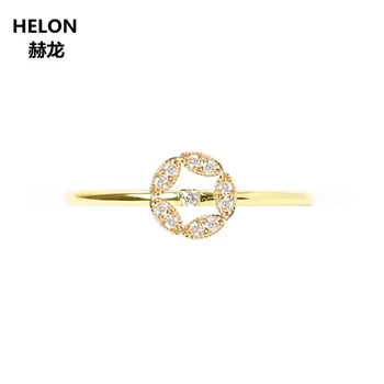 Solid 14k жълто злато естествени диаманти годежен годежен пръстен годишнина лента фини бижута Millgrain модерен за жени