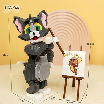 Нов мини рисунка котка и мишка малки строителни блокове играчки животински тухла пластмасови миниатюрни карикатура десктоп Начало Fecoration
