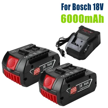 Оригинален 18V 6000mAh акумулаторна батерия за Bosch 18V 6.0Ah батерия резервна преносима подмяна BAT609 индикаторна светлина + 3A зарядно устройство