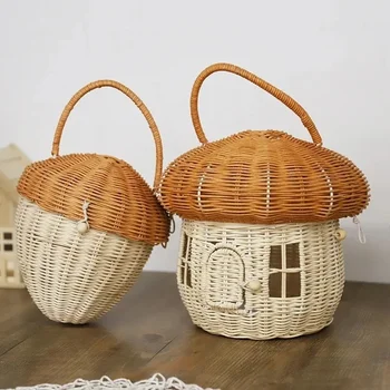 сладък ратан кошници Pinecone гъби форма ръчно тъкани чанти Външна кошница за пикник Детска кошница за съхранение на туризъм Организатор на Sundries