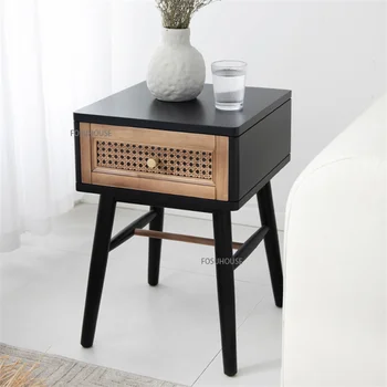 американски ратан черно нощно шкафче за мебели за спалня Ins модерен минималистичен ретро шкаф за съхранение мини легло странична маса край маса