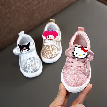 Sanrio Hello Kitty 2021 пролет нови момичета спортни обувки детски ежедневни обувки момичета пеперуда фестивал маратонки с пайети