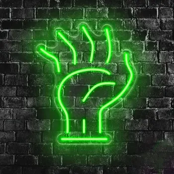 Зомби ръка неон знак LED зелен зомби ръка неон светлина за Хелоуин декор зелен неон знак светлини декор зомби декор