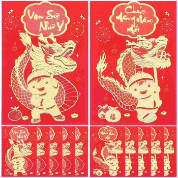 Новогодишни червени пакети 2024 на пролетния фестивал на дракона Lucky Thousand Yuan чанта 12pcs (vn830 къс среден стил (6 бр / чанта))