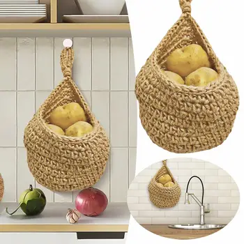  Юта висящи плодове и зеленчуци кошници въже кука тъкани чанта висящи кошница въже плодове кошница джоб кутии за обяд за деца