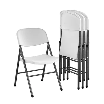 Модерен модерен модерен смола бял сгъваем стол за хранене без подлакътник, 4 броя, метал, гумена подложка за крака, с облегалка