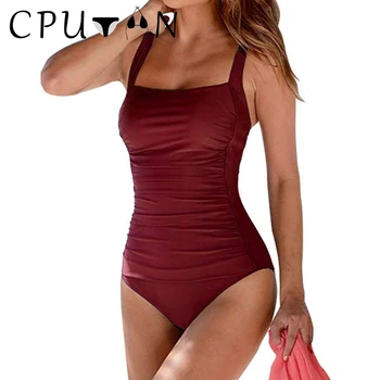 CPUTAN 2023 Секси едно парче бански жени твърди реколта Ruched корема контрол бански костюми плюс размер баня костюм монокини летен плаж