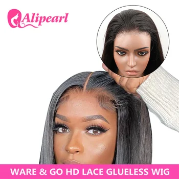 Ali Pearl Wear And Go Glueless Human Hair Wigs Straight HD Lace 5x5 Closure Wig Pre-Cut Pre Plucked Ready to Go Wigs For Women
