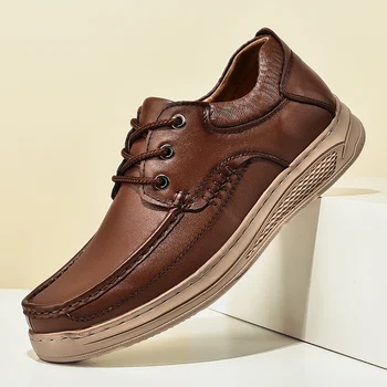 Естествена кожа Мъжки обувки приплъзване на ежедневни бизнес обувки Мода Мъжки мокасини Външни обувки за ходене Леки обувки за шофиране