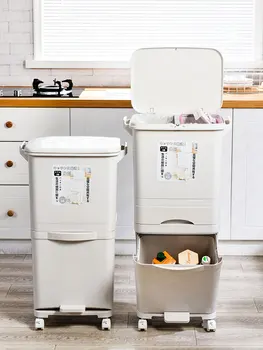 японски стил кухненски кошчета за боклук за домашна употреба и двуслойно сухо и мокро разделяне на класификацията на кухненските отпадъци