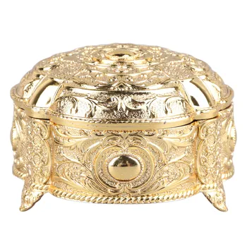 Метална кутия за съхранение на дрънкулки Златна черупка цвете елегантна кръгла кутия за бижута Иновативна светлина лукс за пръстен за бижута за дома
