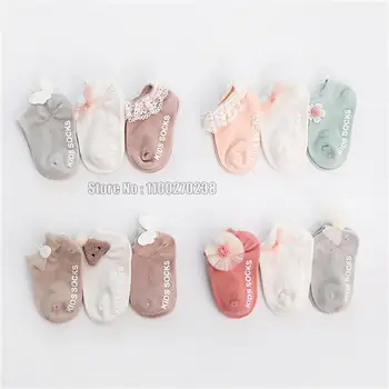 3 чифта/партида Бебе бебе пролет момичета памук новородено момче малко дете принцеса стил цвете етаж чорапи