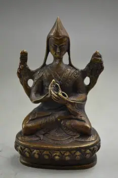 Мед Месингов занаят Стара ръчна работа Тибетска медна резба Благочестива молитва Буда донесе добра статуя на късмет