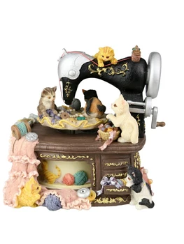 Ретро шевна машина музикална кутия Сладка въртяща се котка музикални кутии Изящна стая декорация подарък за деца приятелка