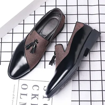 Нови кожени обувки мъжки бизнес официално носят голям размер крак покритие тенденция ежедневни обувки всичко тенденция Великобритания мокасини D259