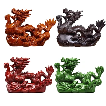 Китайска статуя на дракон 2024 Китайски зодиак Дървена драконова фигурка Мини дърво Китайска статуя на дракон Фигурка Зодиакален талисман скулптура
