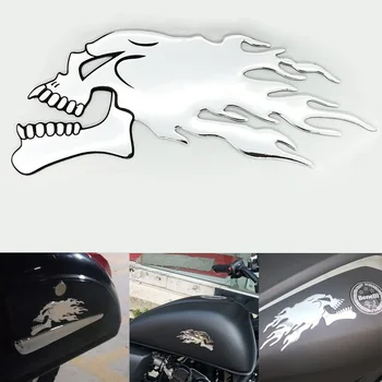 3D хром призрак череп главата мотоциклет камион каска резервоар подложка стикери пламък черепи Ваденки за Хонда Ямаха Кавазаки Сузуки Хейли