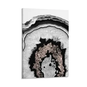 Сив черен бял ахат с блясък от розово злато #1 (Faux Glitter) #gem #decor #art Платно Живопис платно стена декорация