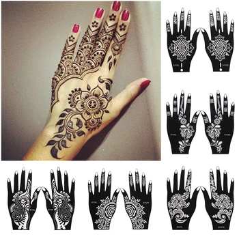 2pcs / двойка татуировка шаблон живопис цвете къна татуировка шаблон шаблон лист индийски къна стикер хартия ръка пръст изкуство сватба