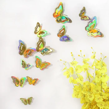 12Pcs трислойна куха пеперуда стена стикер 3D куха хартия пеперуда декорация сватба фестивал декорация декорация дома