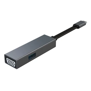Въведете C до VGA 1080P + PD + USB3.0 Hub за лаптоп / мобилен телефон Space Gray