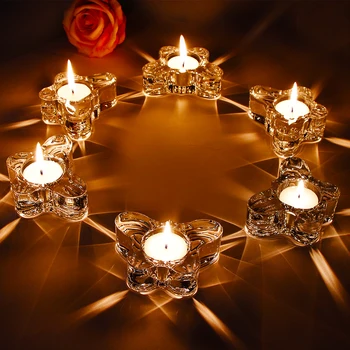 Стъклени свещници за чаена светлина Фантастична форма Свещници Стойка за сватбена маса Централни части Партита Подарък за декорация на дома