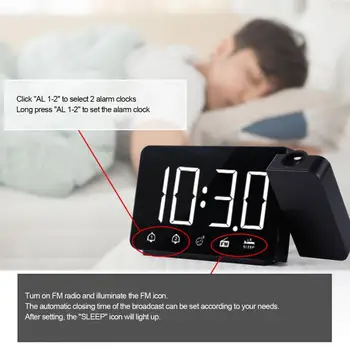 будилник Електронен дисплей за време на голям екран 12HR / 24HR FM излъчване на електронни LED проекция Цифров часовник Консумативи за дома