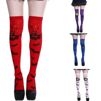 1 чифт над коляното чорапи прилеп чорапи косплей фестивал чорапи за жени момиче Хелоуин чорапи бедрото високо дълги чорапи