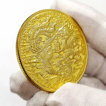 Дракон и Феникс Chengxiang позлатена монета Зодиак животински монети метална значка подарък колекция изкуство