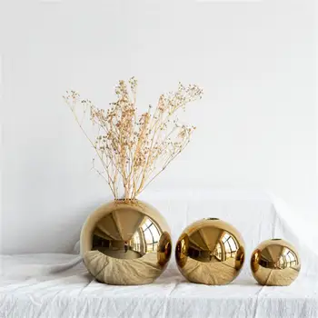 Златна керамична ваза кръгла топка кръгла форма цвете подреждане аксесоари цвете ваза сватбена украса златни вази за цветя
