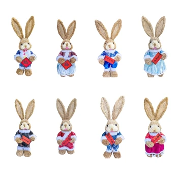 Великденски зайчета украшение ръчно изработен сламен заек стоящ заек фигурка декор
