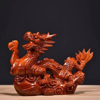 китайски стил 2024 зодиакален дракон дървени резбовани орнаменти офис декорация занаяти животни модел фигурка
