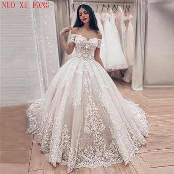 Луксозни бални рокли Дантелени апликации Сватбени рокли 2022 Вестидос де Нойва Принцеса роба де mariee От рамото булката рокли